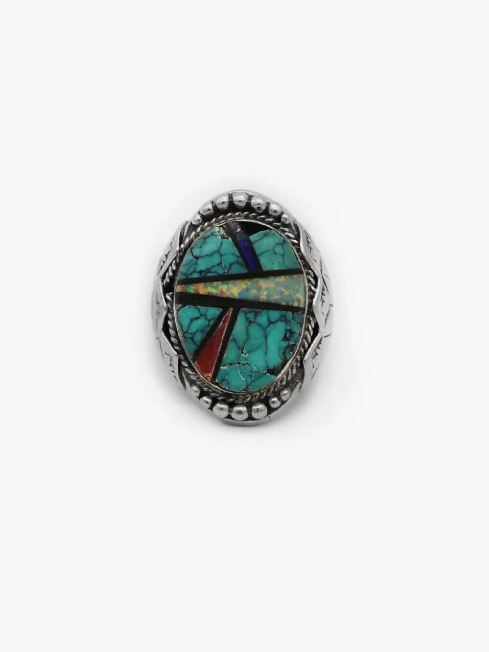 Native American Navajo Richard Begay Multi-stone Inlay Sterling Silver Ring